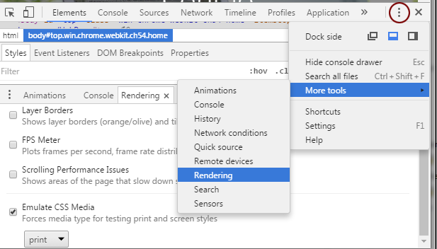 Chrome emulate media print